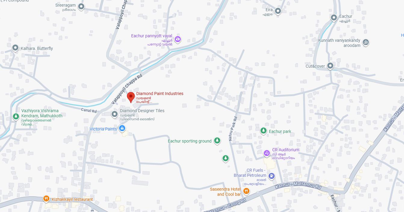 Map showing the Diamond Paints showroom in Eachur, Kerala