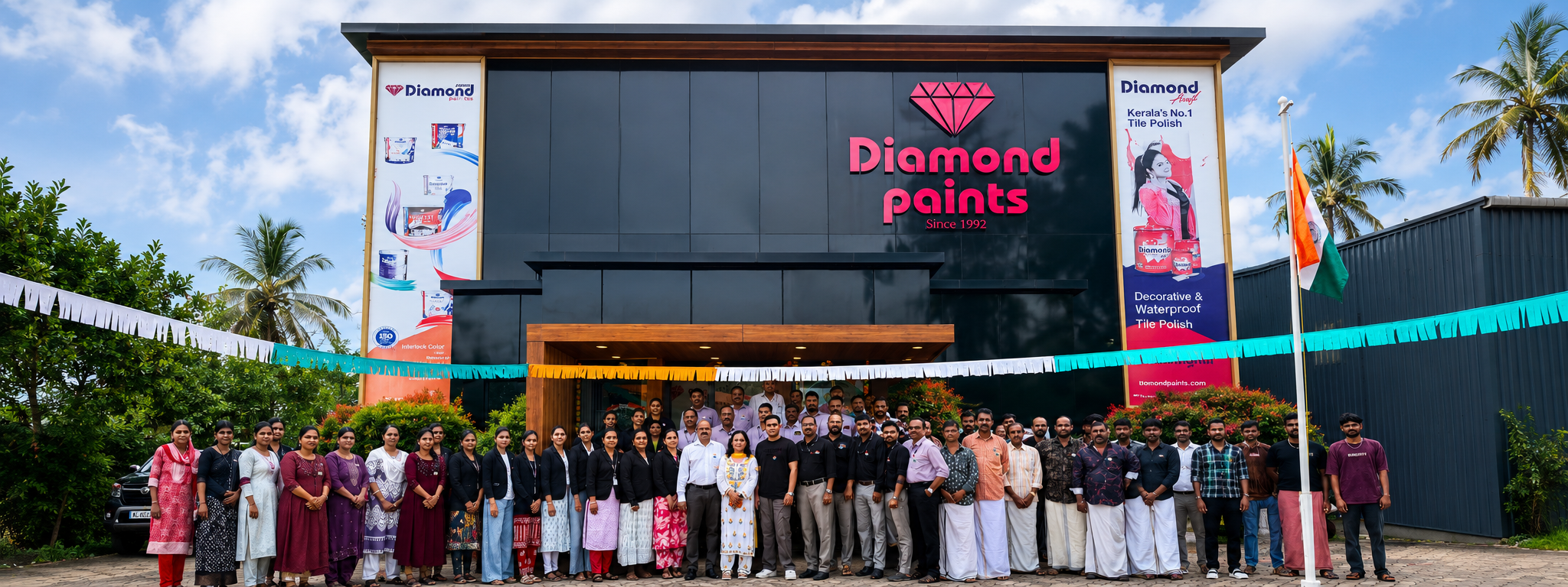 Diamond Paints team outside the company building