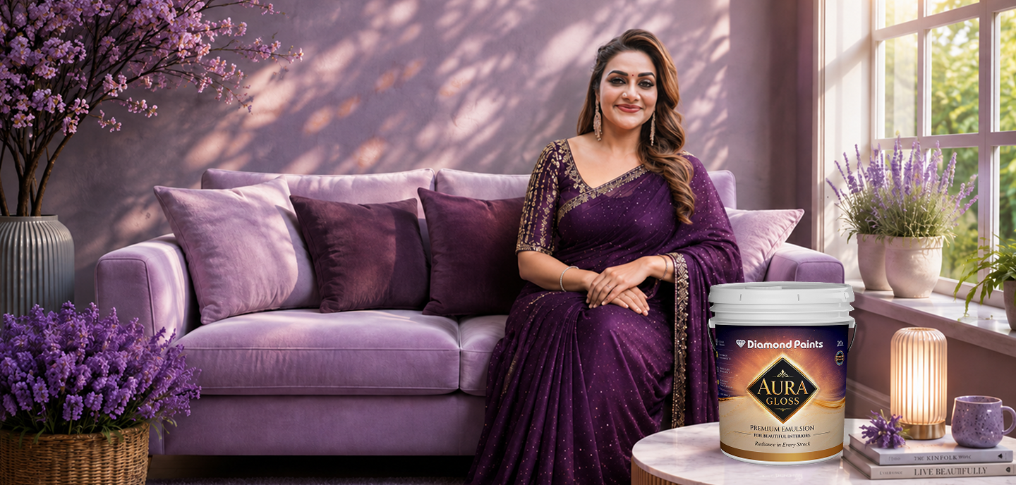 Purple living room finished with Diamond Paints